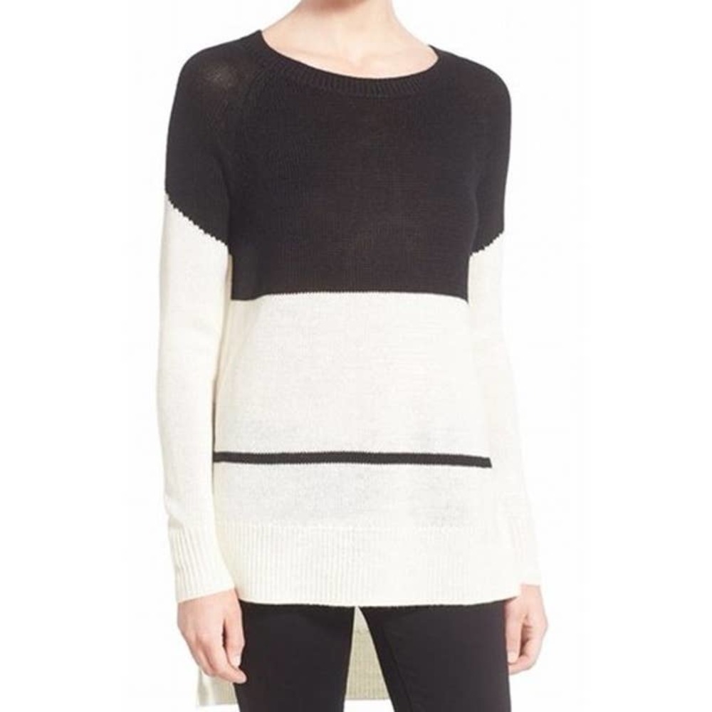 Trouve Striped Color Blocked High Low Sweater